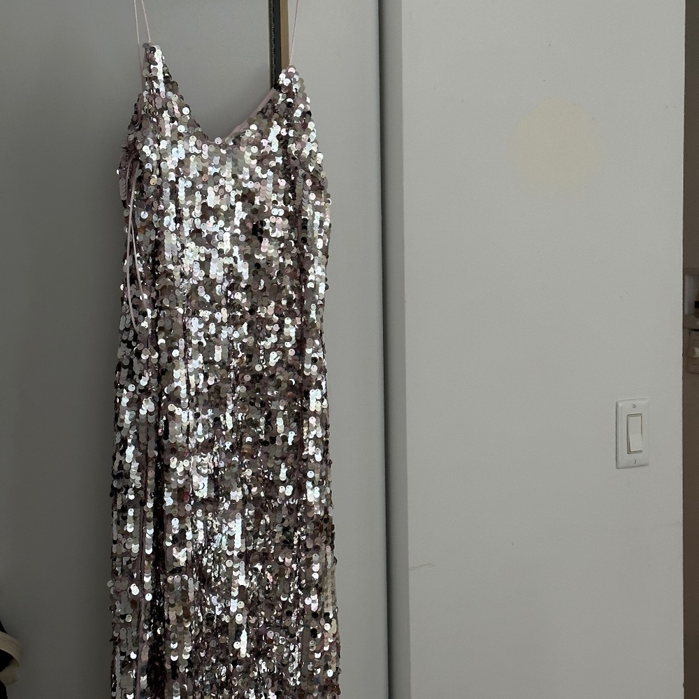 Zara Shimmering Silver Midi Dress